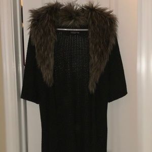 Green with Fur Collar Cardigan Sweater